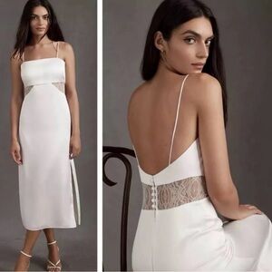 NWT Sachin & Babi Jane Strappy Sheer Lace Cutout Satin Midi ivory dress size 8